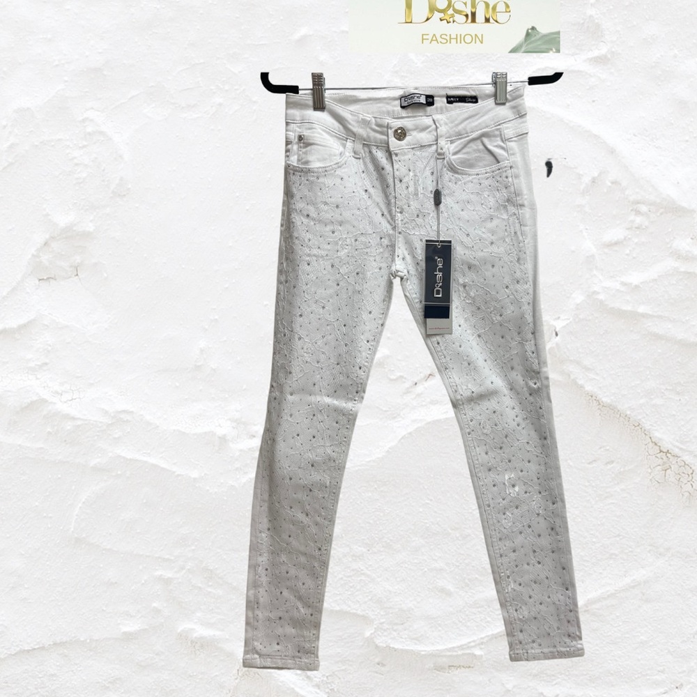 Dishe Jeans real indigo white pants with crystals
